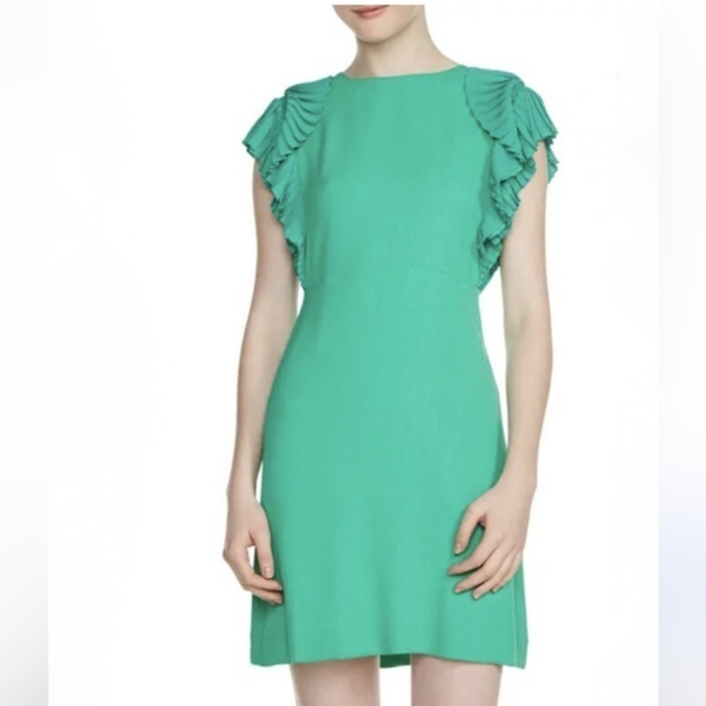Maje Green Ruffle Cap sleeve dress